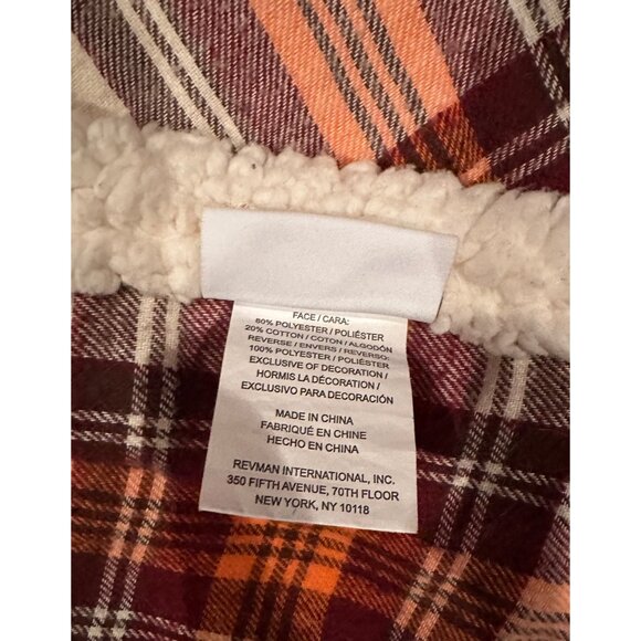 Eddie Bauer Plaid Sherpa Throw Blanket 50" X 60" Tan & Orange Cozy Reversible So - Picture 11 of 14